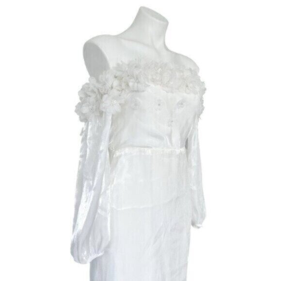 NWT Alamour The Label Suzette Off Shoulder Applique Floral Bride Dress Size M - Picture 6 of 14